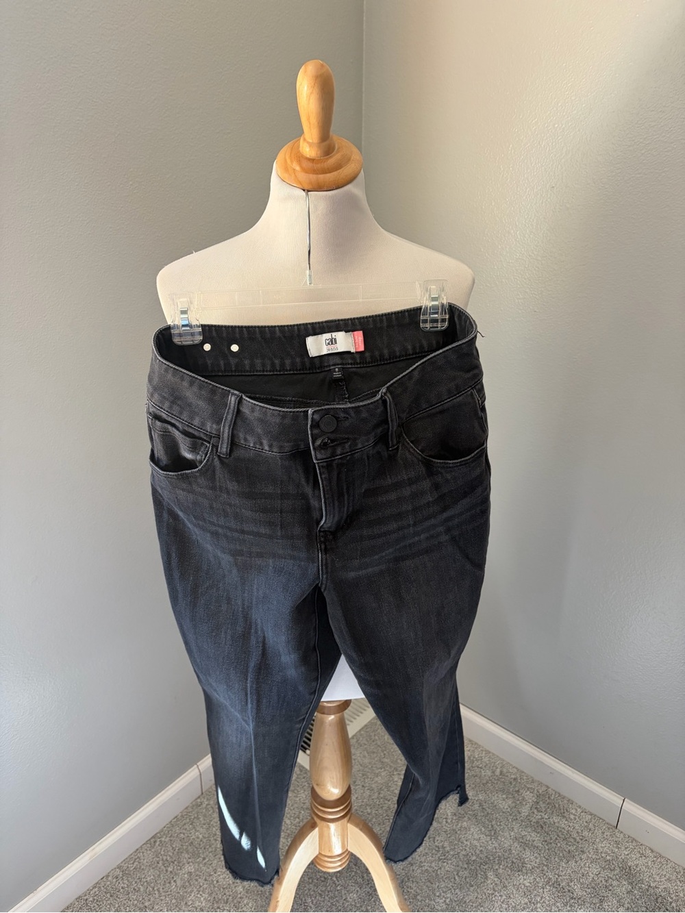 CAbi Black Washed Ankle Hi Low Crop Jeans #4519